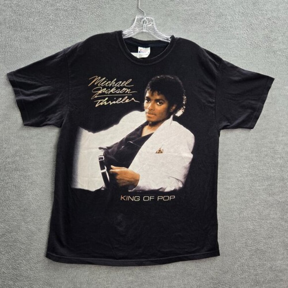 Hanes Michael Jackson Thriller King of Pop Graphic Tee Black Large L Y2K Shirt